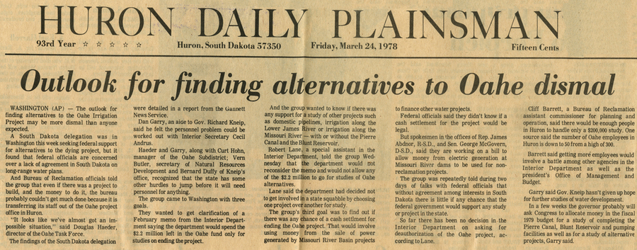 Oahe controversy harms other water projects Oahe controversy harms other water projects