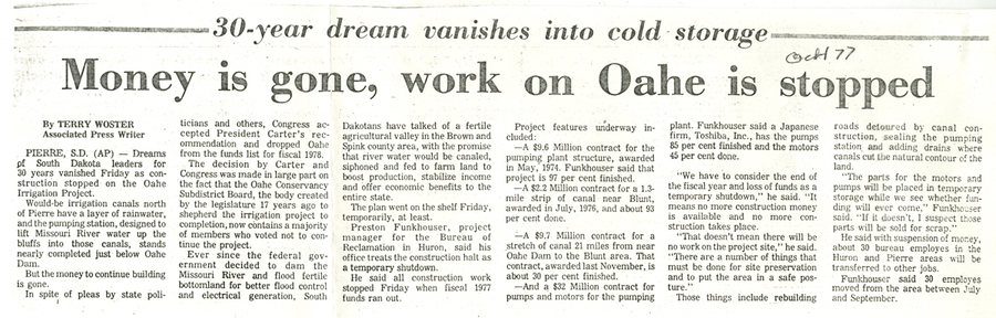 Oahe work is halted Oahe work is halted