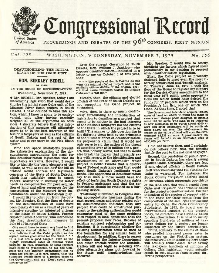 Oahe de-authorization introduced in Congress Oahe de-authorization introduced in Congress
